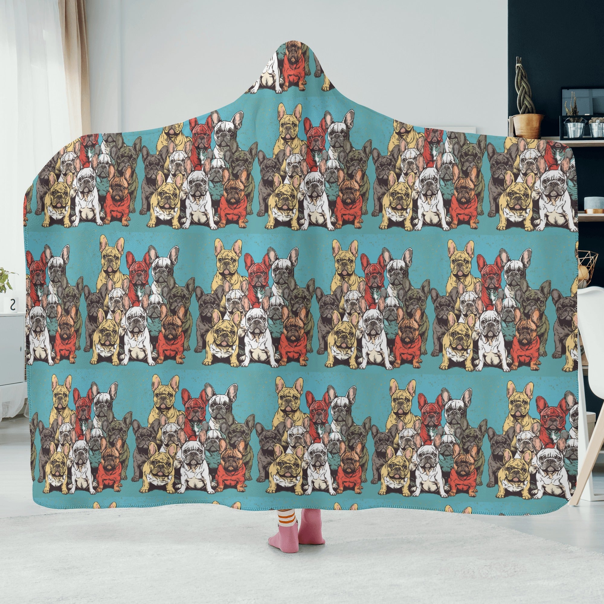 Cozy Comfortable Frenchie Art - Hooded Blanket for Street Style Premium
