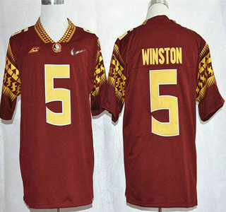 Men's None Red 2015 game jersey Jameis Winston #5 home jersey Jersey