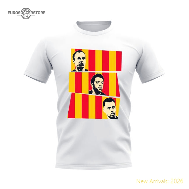 Iniesta Xavi Busquets Spain Nt Trio T-jersey Shirt (white