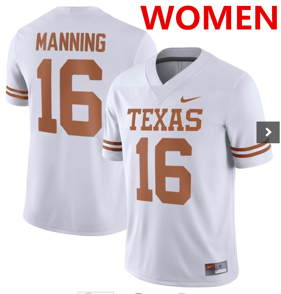 Men's UT Longhorns #16 Arch Manning White 2024 stitched away jersey