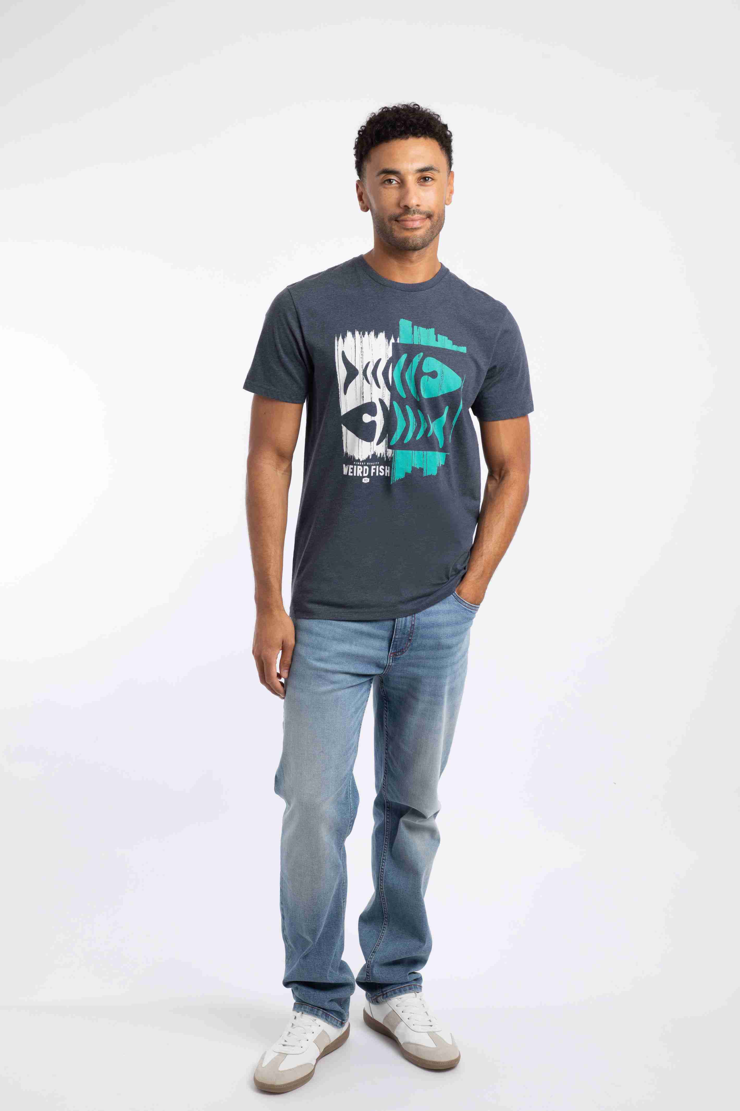 Double Fish Front Print Graphic T-Shirt Navy