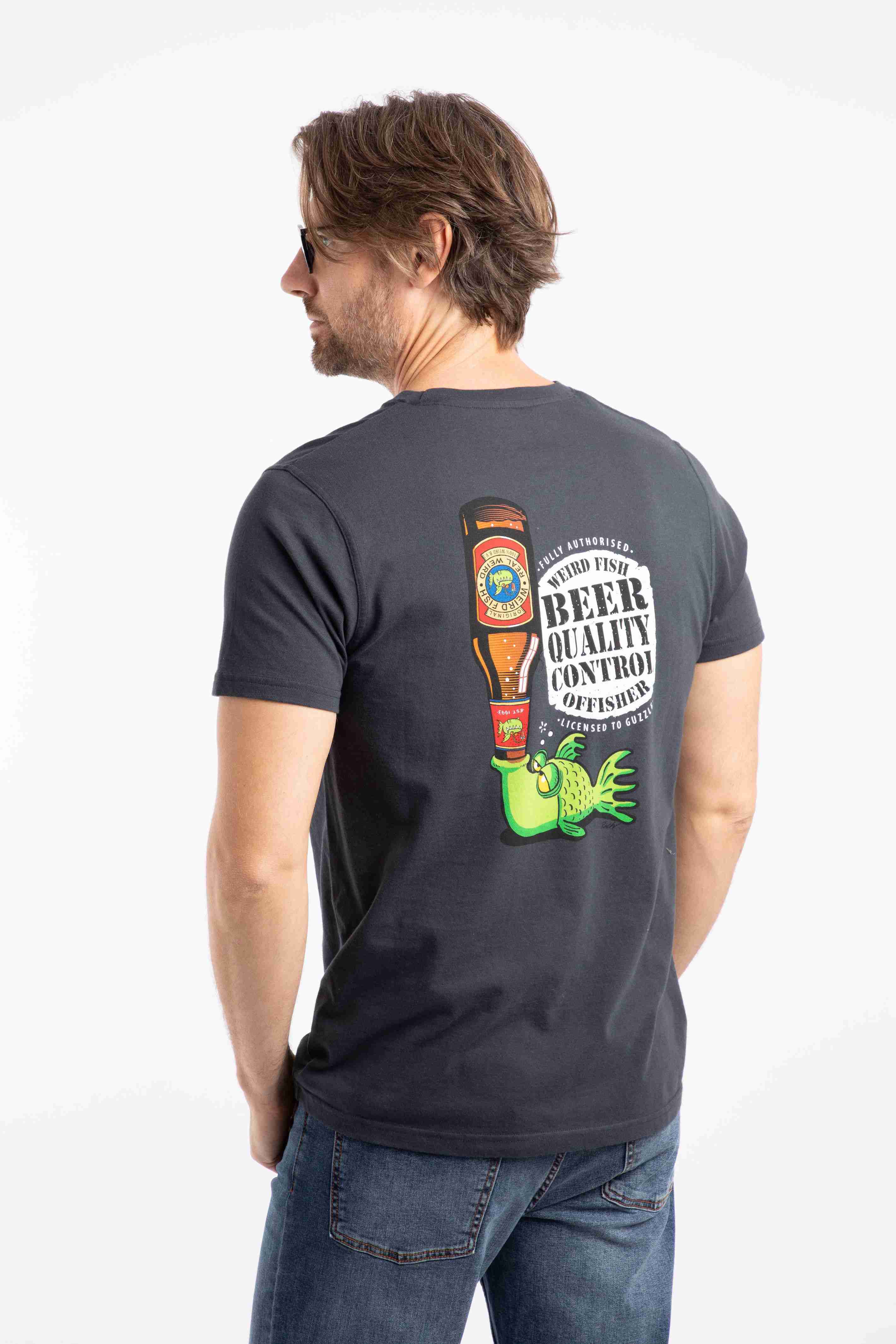 Beer Offisher Back Print Artist T-Shirt Navy