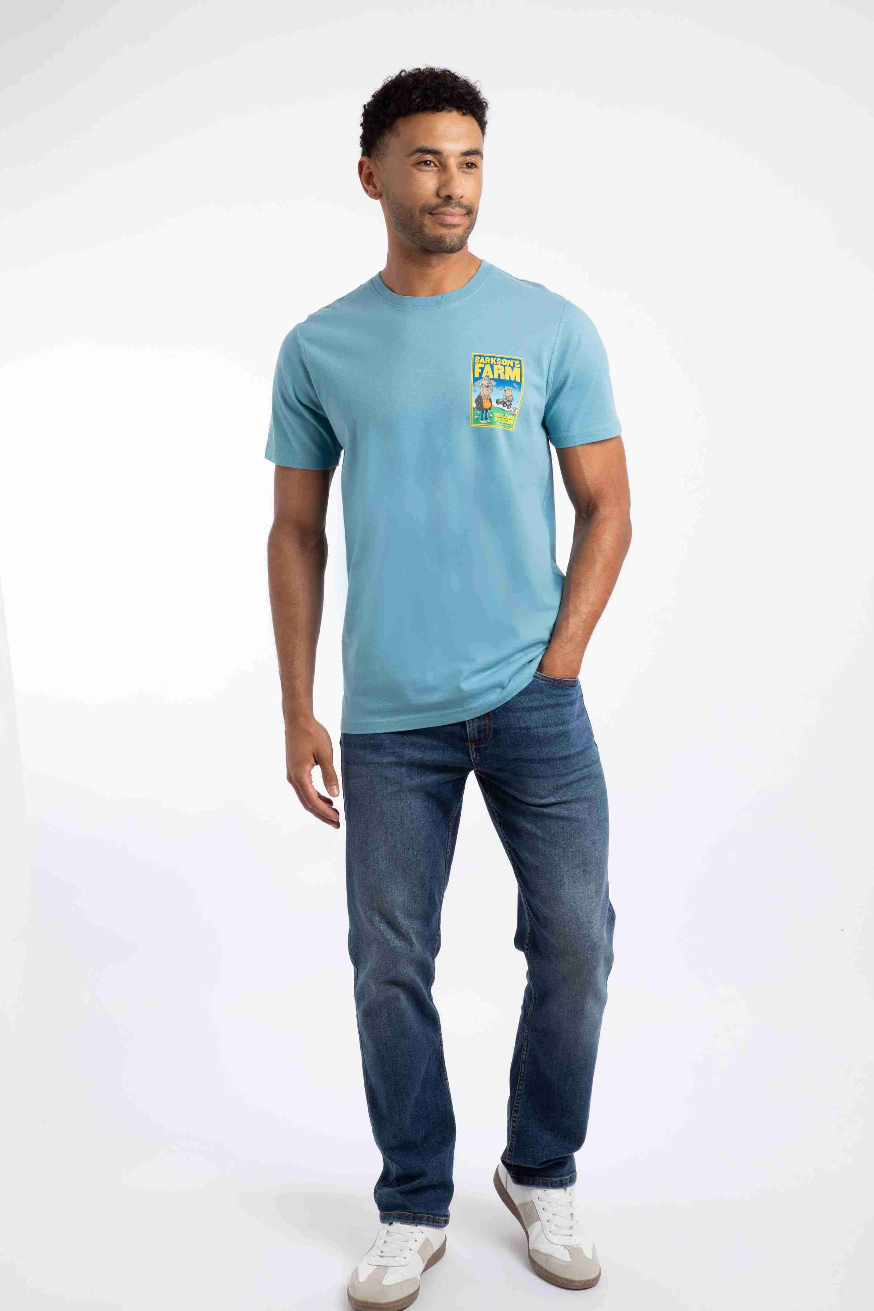 Barkson's Farm Back Print Artist T-Shirt Smoked Blue