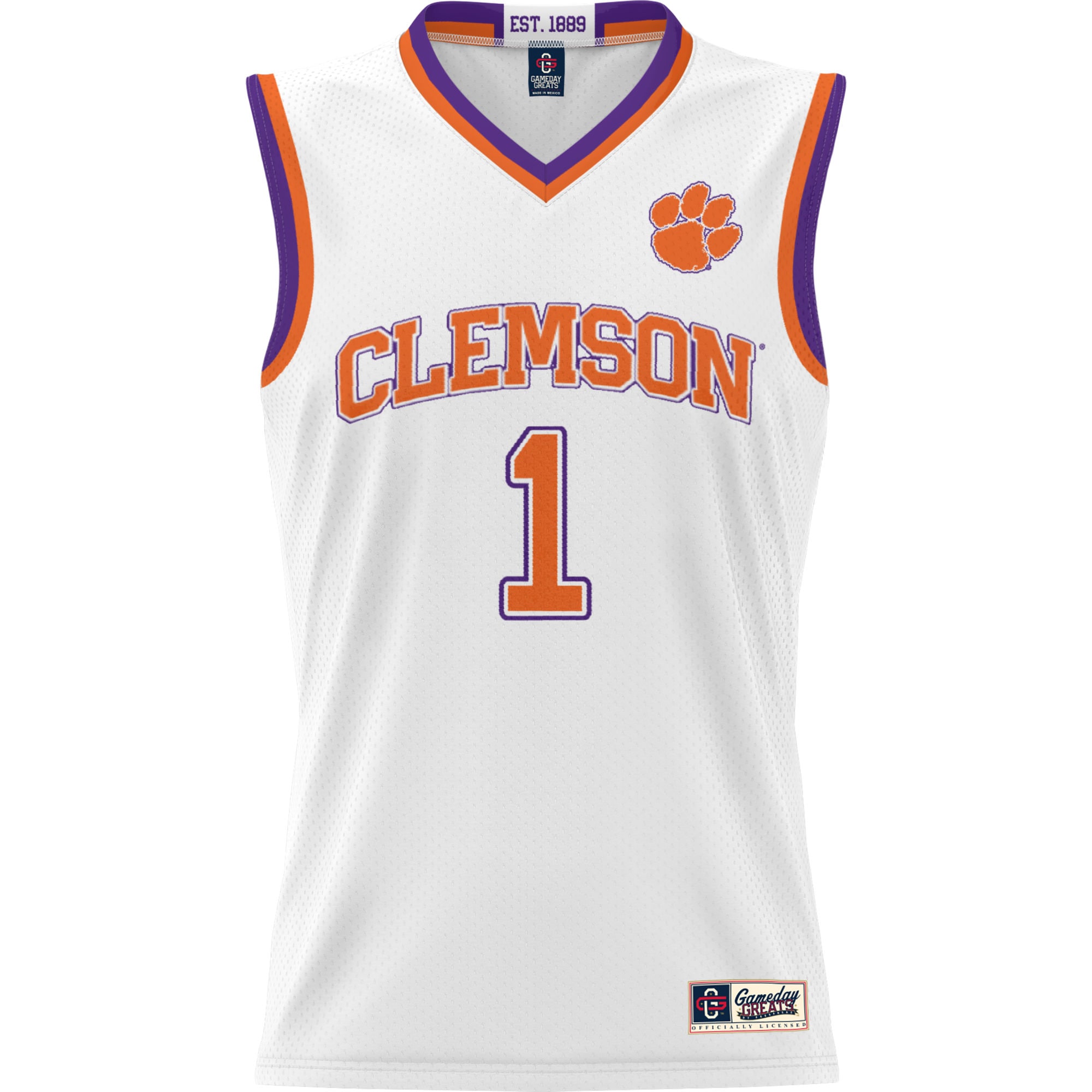 [DDG] Clemson Tigers GameDay Greats Youth Lightweight Basketball Jersey - White