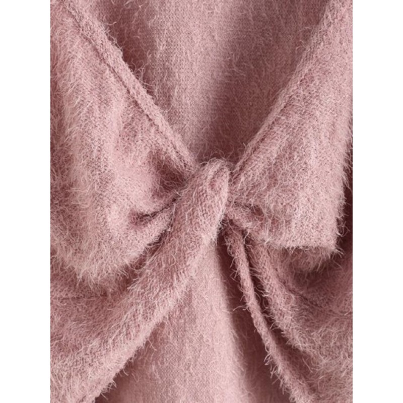 Cropped Twisted Front Fuzzy Textured Top CW6264