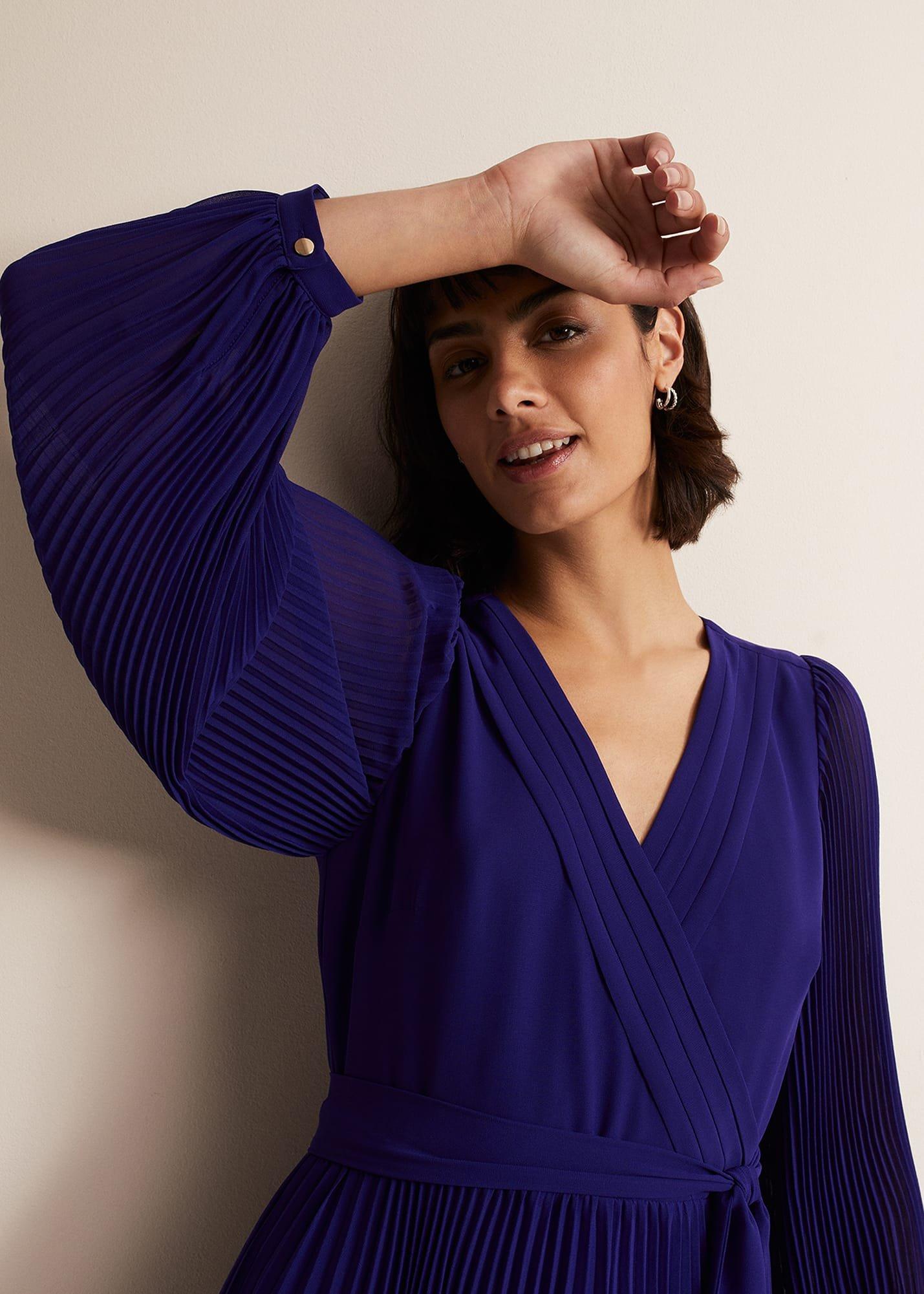 Petra Blue Pleated Midi Dress