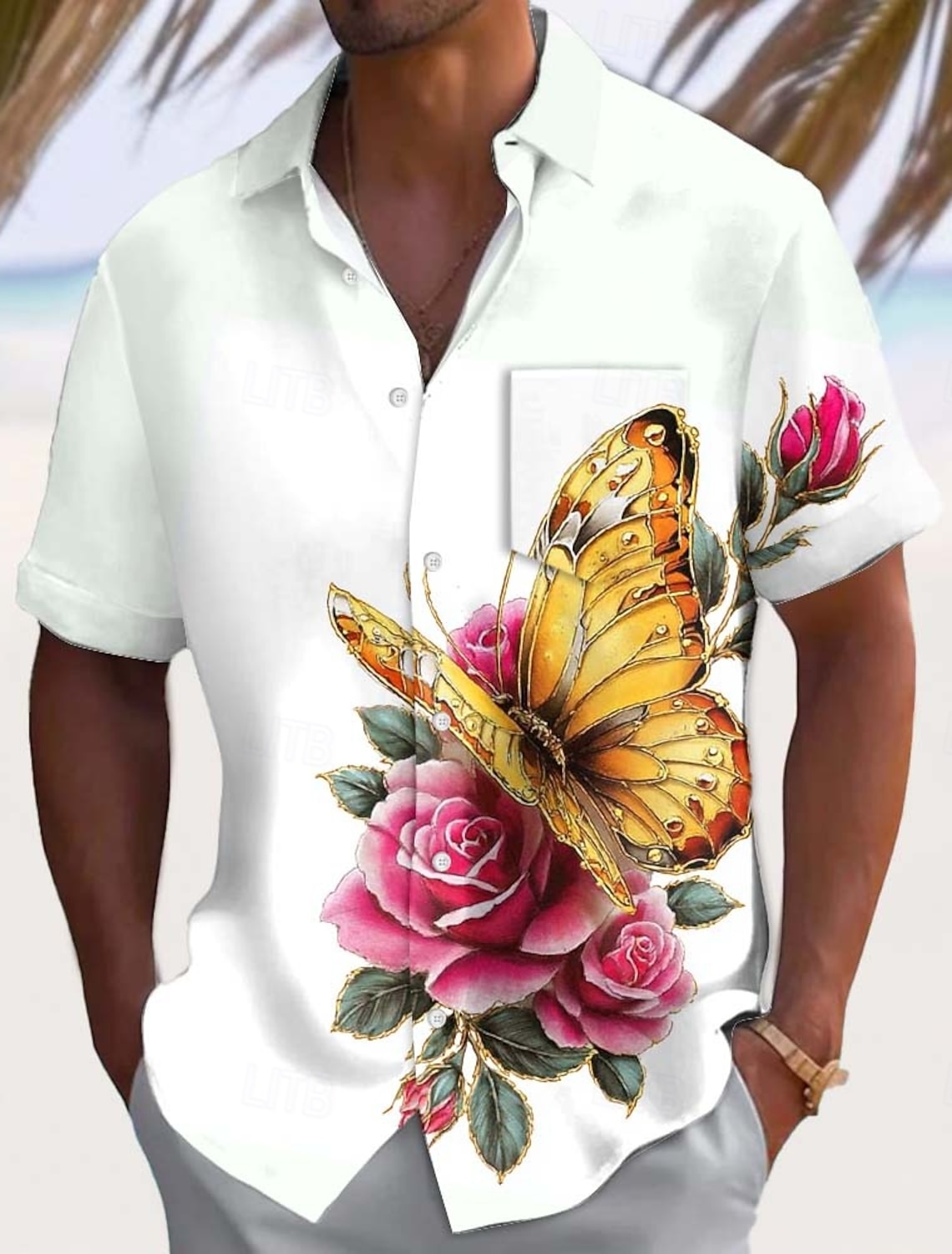Men's Parrot Tropical Plants Flowers Summer Hawaiian Shirt Button Up Shirt Aloha Shirt Short Sleeve Hawaiian Casual Vacation Summer Spring Turndown 3D Print Collared Shirts Front One Pocket White 1