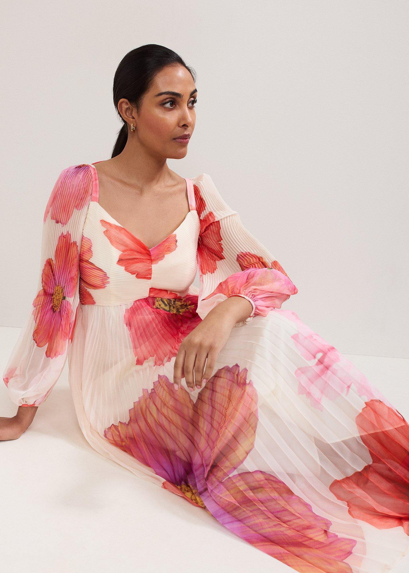 Petite Reanna Pleated Floral Maxi Dress