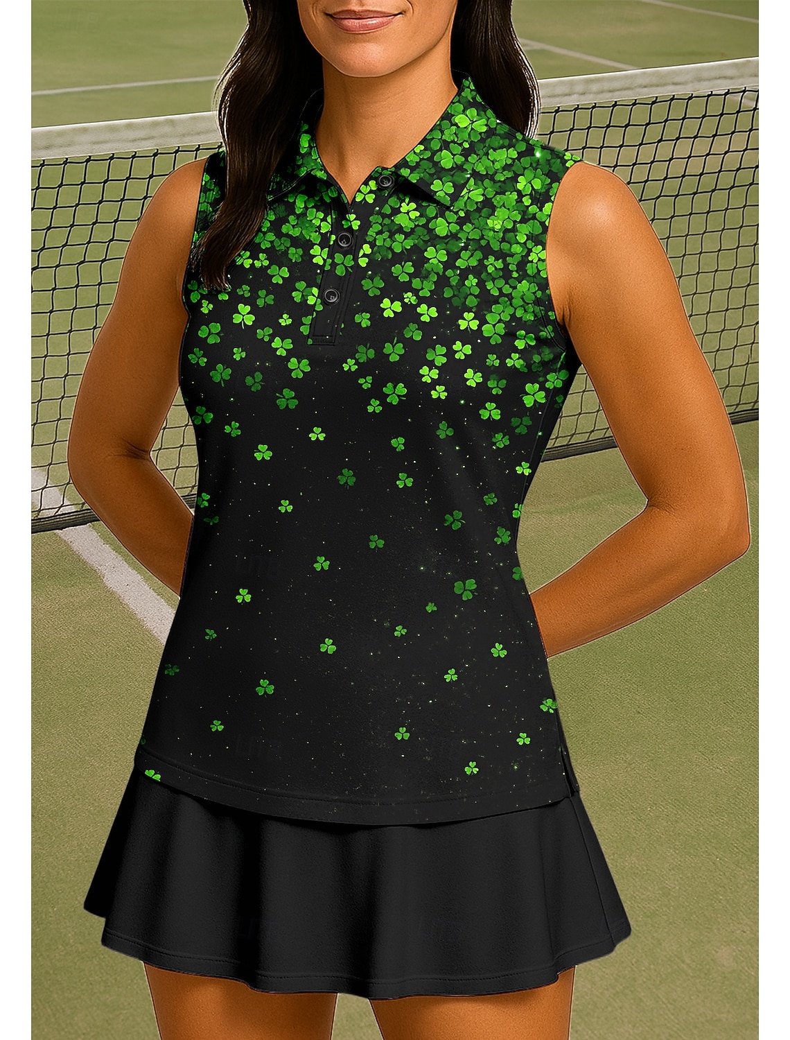 St. Patrick Women's Floral Clover Sport Shirt Golf Polo Shirt Tank Top Tennis Shirt Sleeveless Floral Buttons UPF50+ UV Resistant High Elasticity Moisture Wicking Breathable Volleyball Tennis Golf