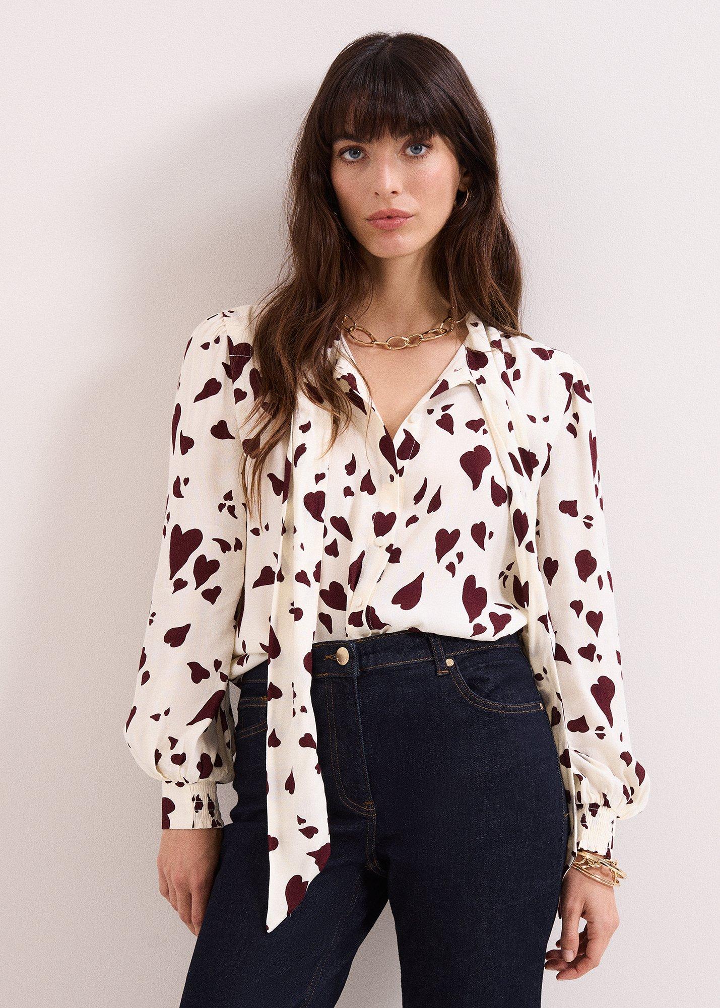 Paloma Heart Print Tie Neck Blouse