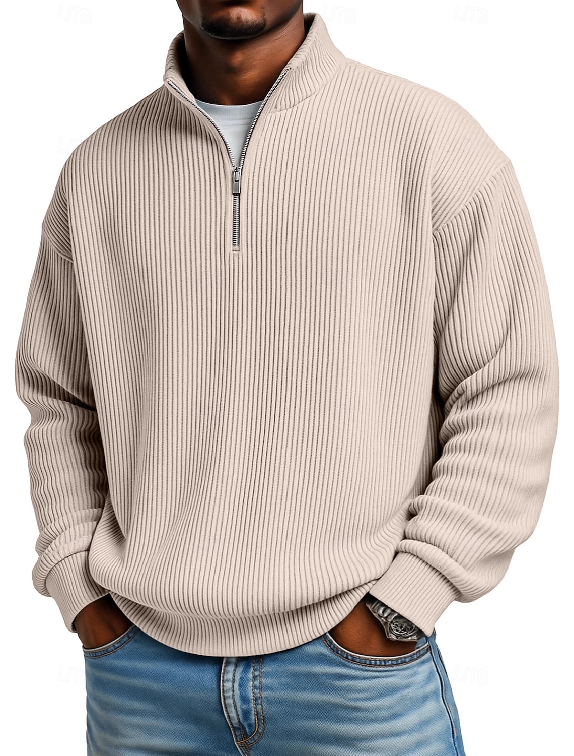 Men's Corduroy Shirt Textured Casual Vacation Quarter Zip Long Sleeve