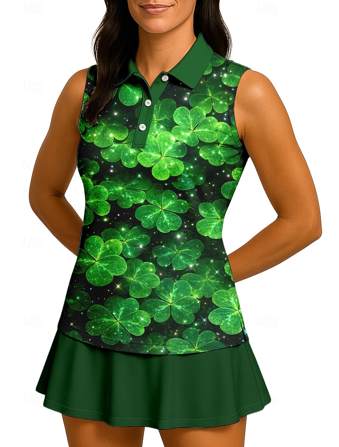 St. Patrick Women's Floral Clover Sport Shirt Golf Polo Shirt Tank Top Tennis Shirt Sleeveless Floral Buttons UPF50+ UV Resistant High Elasticity Moisture Wicking Breathable Volleyball Tennis Golf
