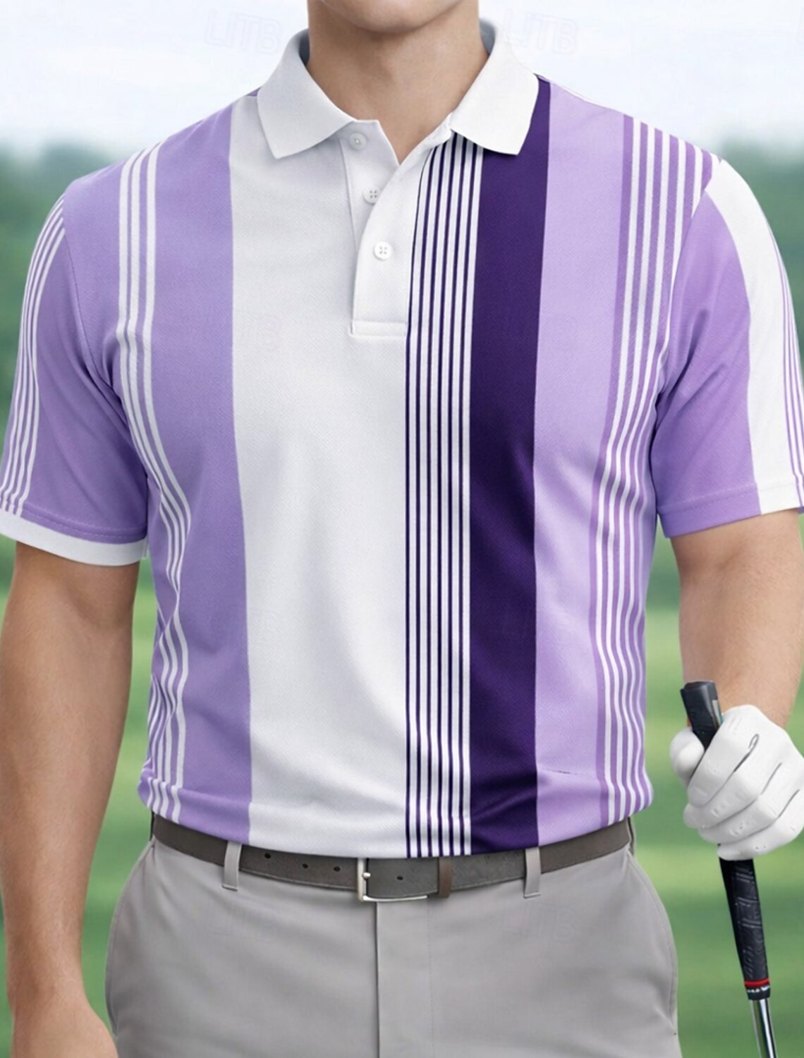 Men's Striped Golf Sports Polo Shirts Short Sleeve Collared Casual