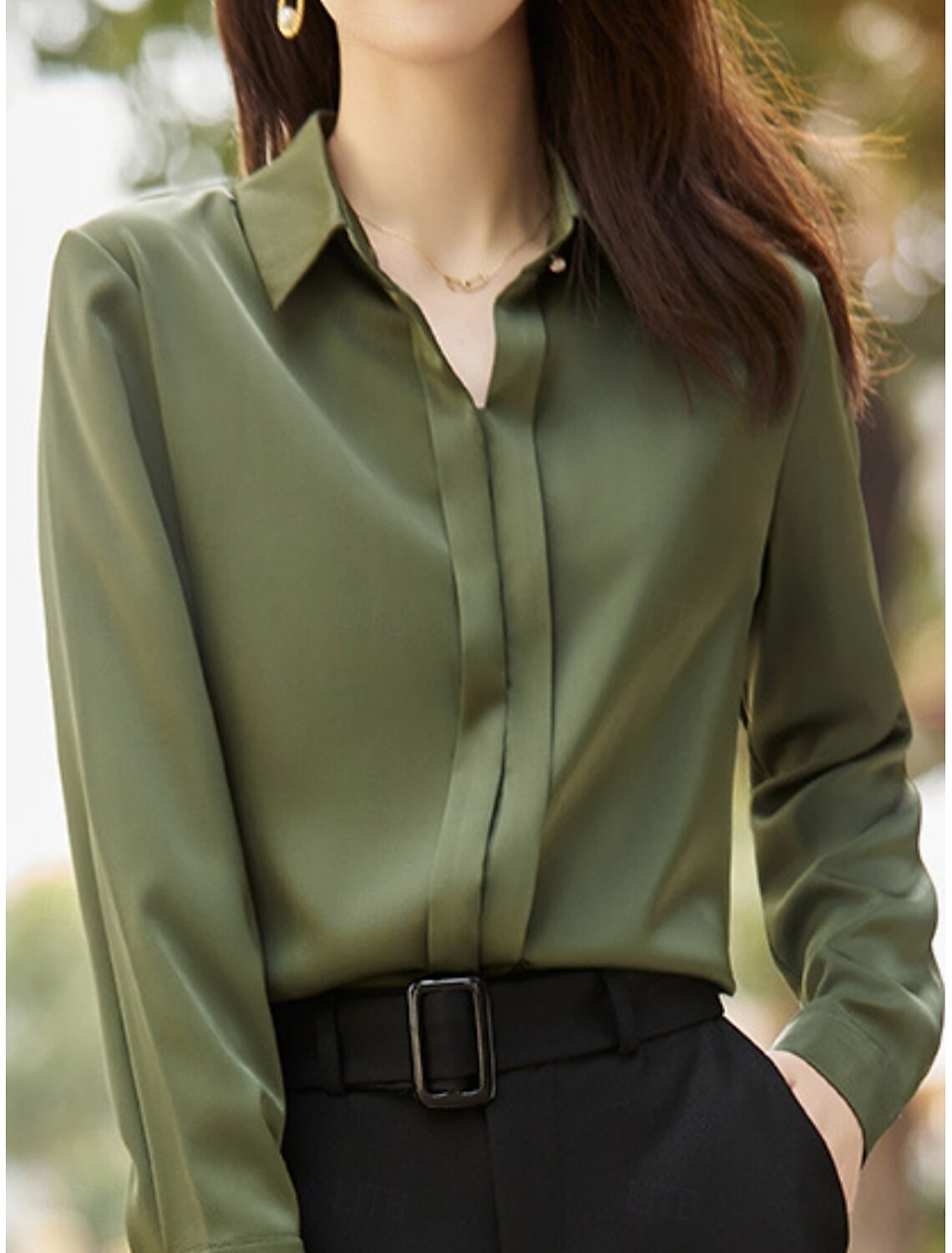 Women's Shirt Blouse Basic Casual Solid Color Regular Tops Long Sleeve Shirt Collar Buttons Regular Fit Daily Fall Winter
