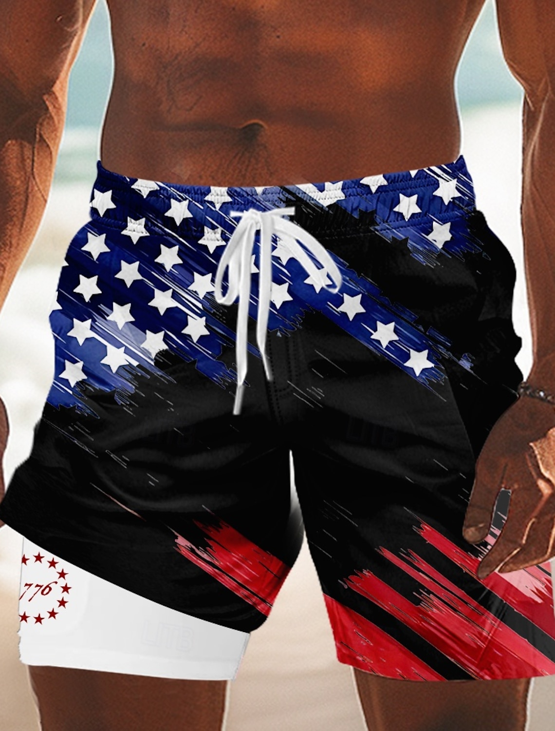 Independence Day Men's 4th of July U.S. 250th Anniversary US Flag Patriotic Lined Shorts 2 in 1 Board Shorts Swim Trunks Mid Waist Holiday Side Pockets With Compression Liner Elastic Drawstring Waist