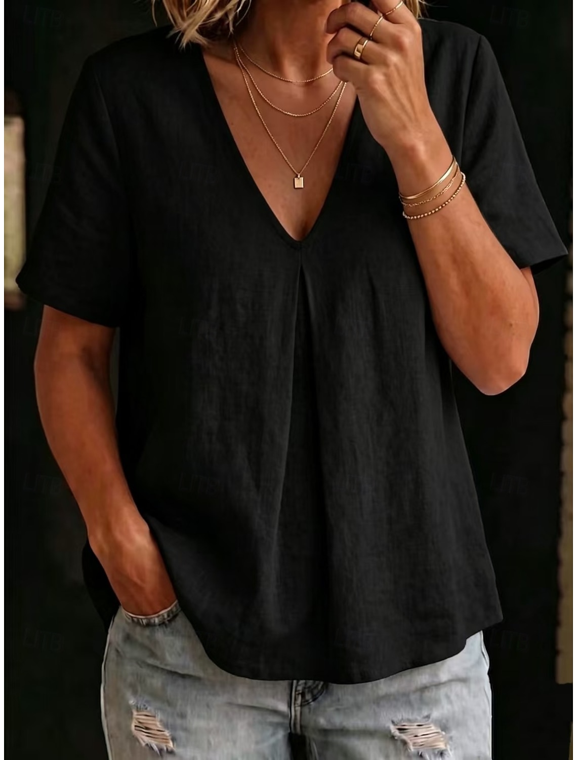Women's Polo Shirts Blouse Lace Tops Plain Bohemia 3/4 Length Sleeve Lapel Regular Tops Light Blue White Pink Royal Blue Sky Blue Summer Spring