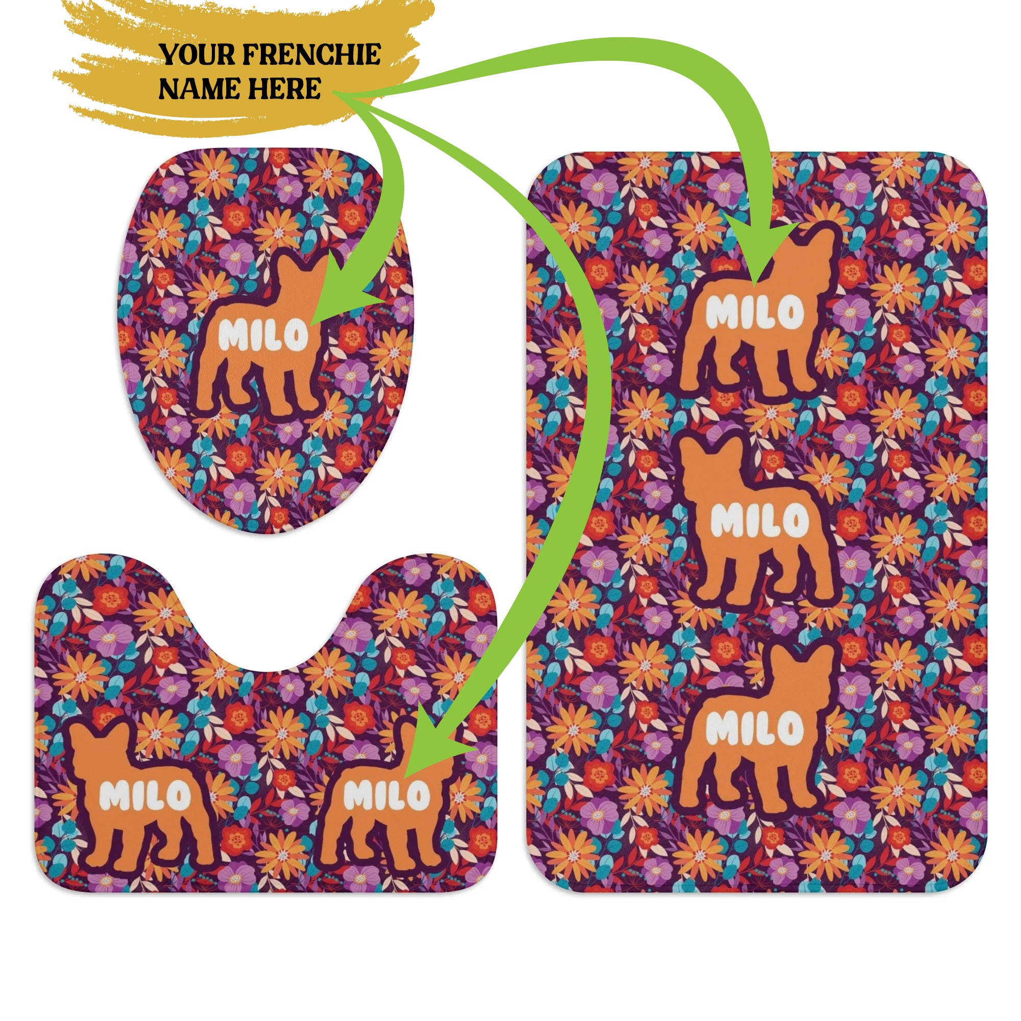 French Bulldog Personalized Bathroom Set With Your Frenchie’s Name Durable Dog Item