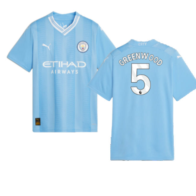 Man City 2023-20 Home Football Shirt Featuring Greenwood 5 M S Kids
