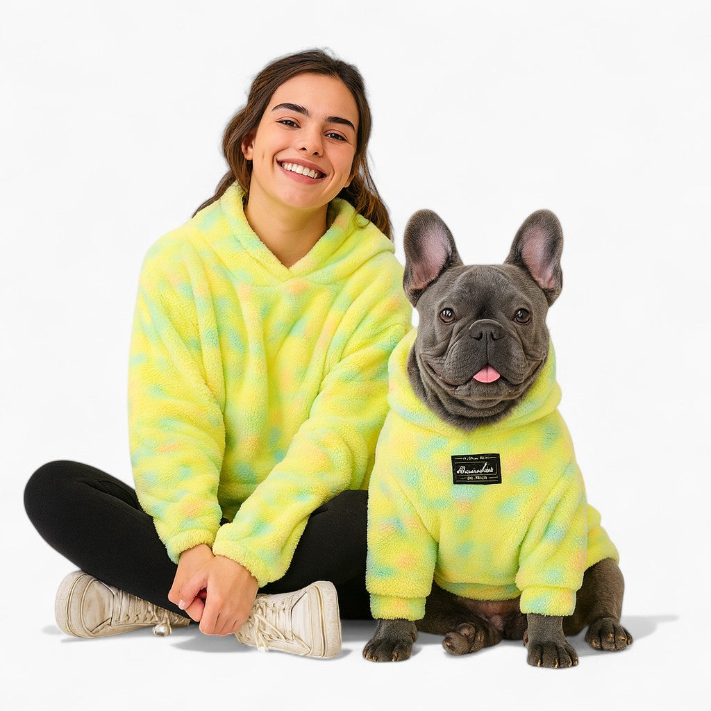 Barkana Frenchie Human Matching Hoodie – Tie-Dye Soft Plush Sweatshirt for Dog and Owner