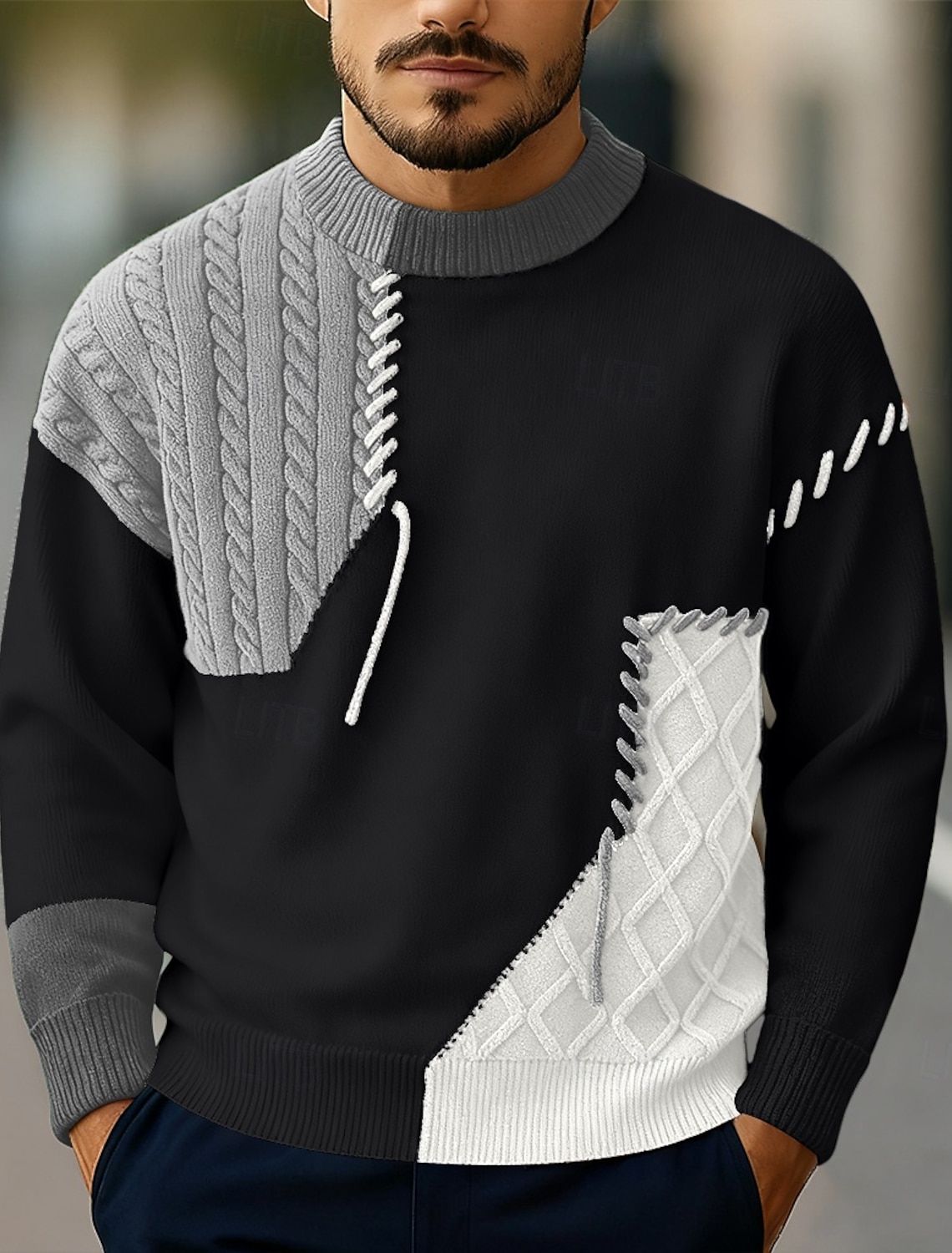 Men's Sweater Dress Sweater Pullover Sweater Jumper Knit Sweater Ribbed Cable Knit Regular Tops Knitted Abstract Crew Neck Modern Modern Contemporary Casual Daily Wear Clothing Apparel Fall Fall