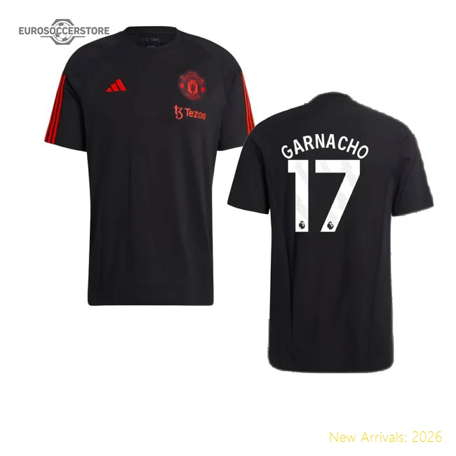 High-Quality 2023-2024 Man Utd Training Tee Black Garnacho 17