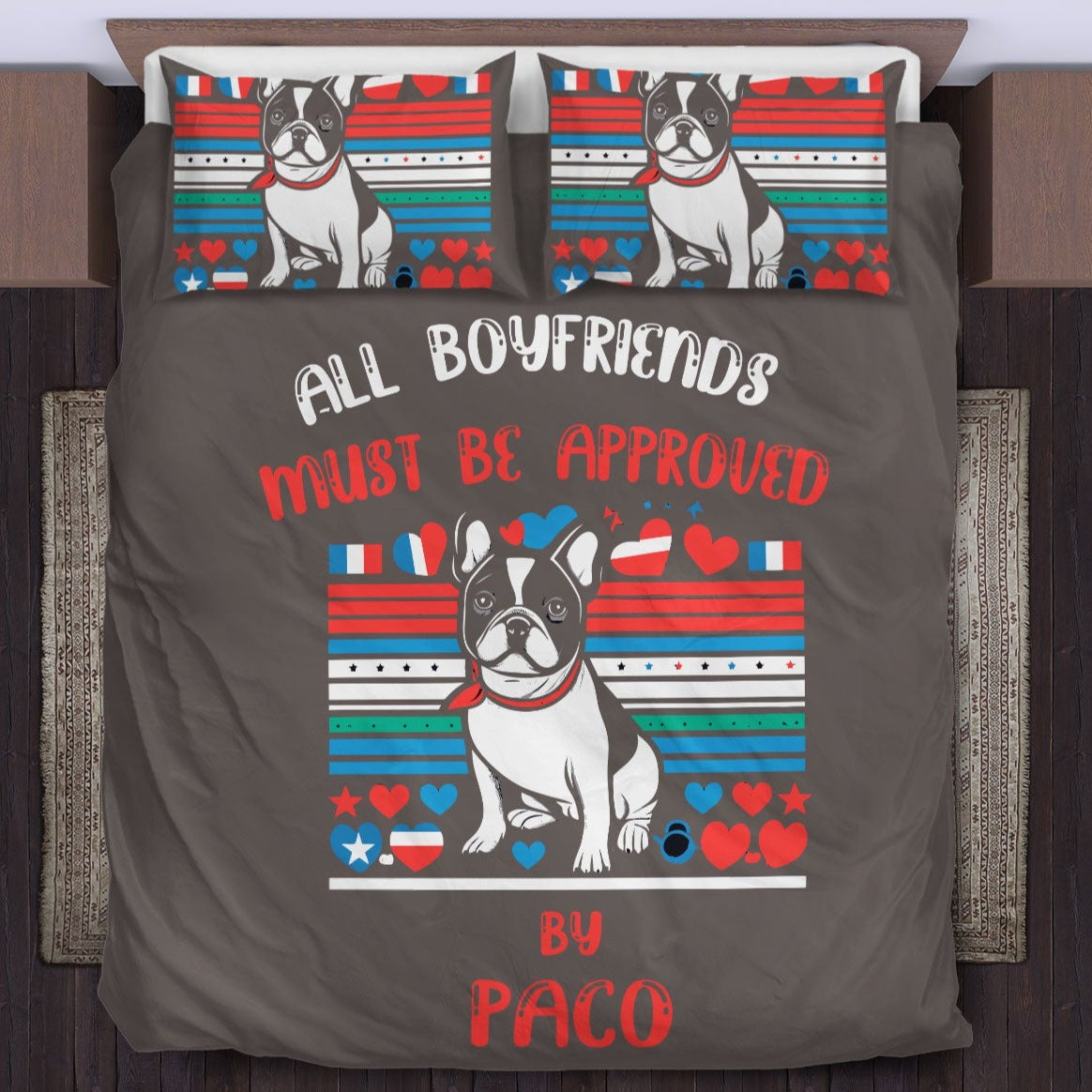 Custom Bedding Set With Frenchie's Name Paw Protection | Safe For Paws