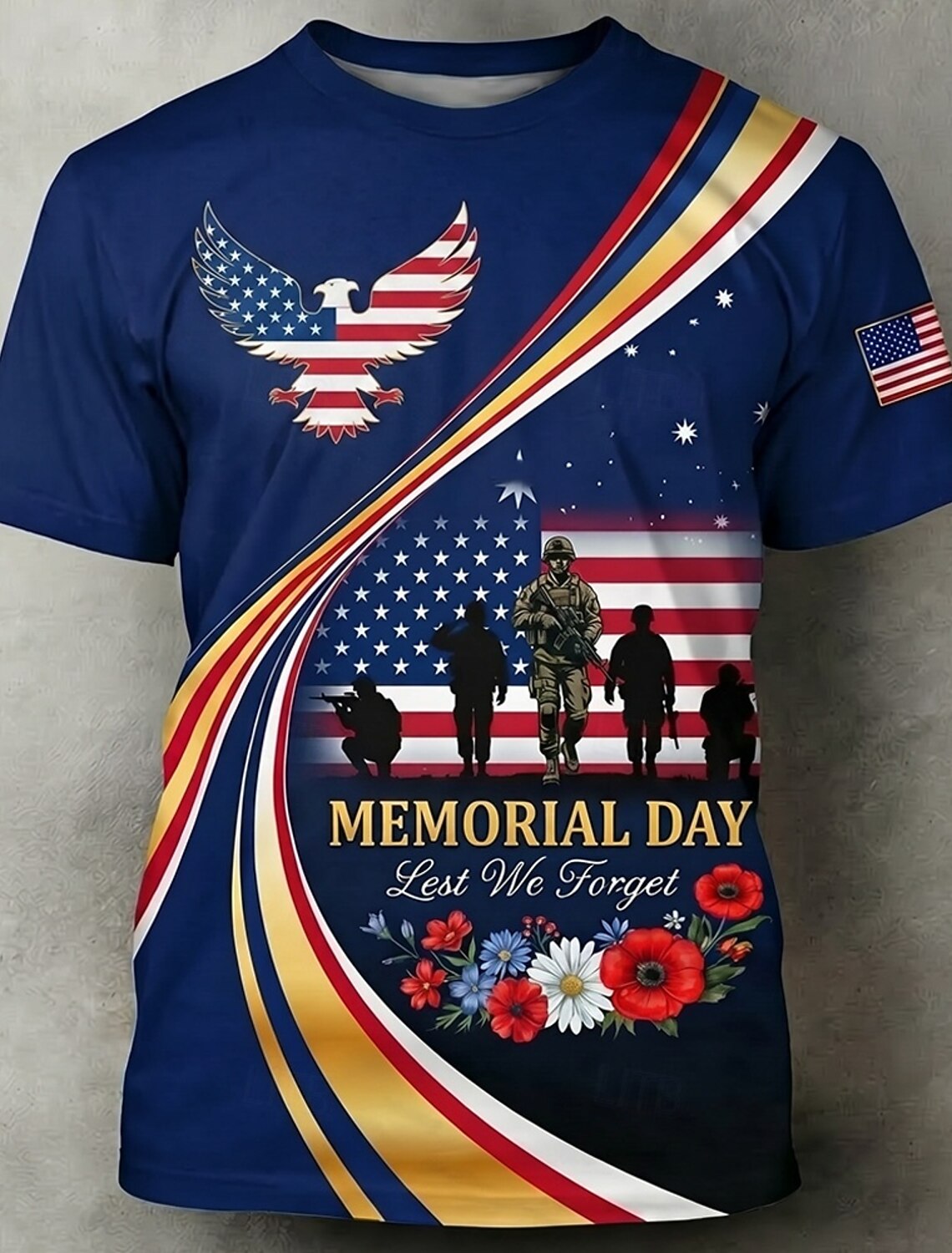 4th of July 2026 250th Memorial Day Men's Patriotic Patriot Graphic National Flag Veteran Short Sleeve T-Shirt