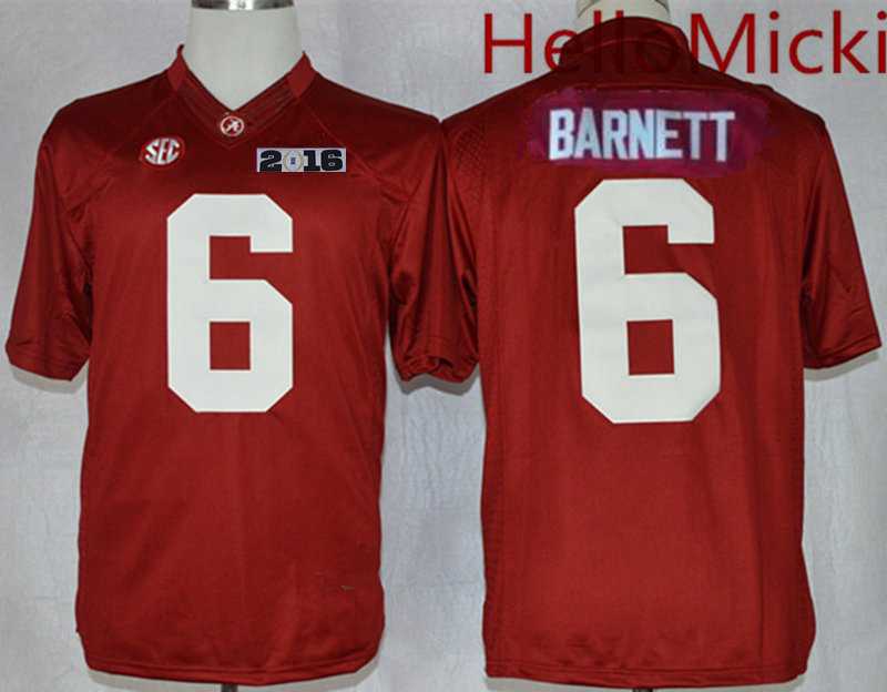 Men's ALA Tide Red 2016 game jersey Blake Barnett #6 match worn Jersey