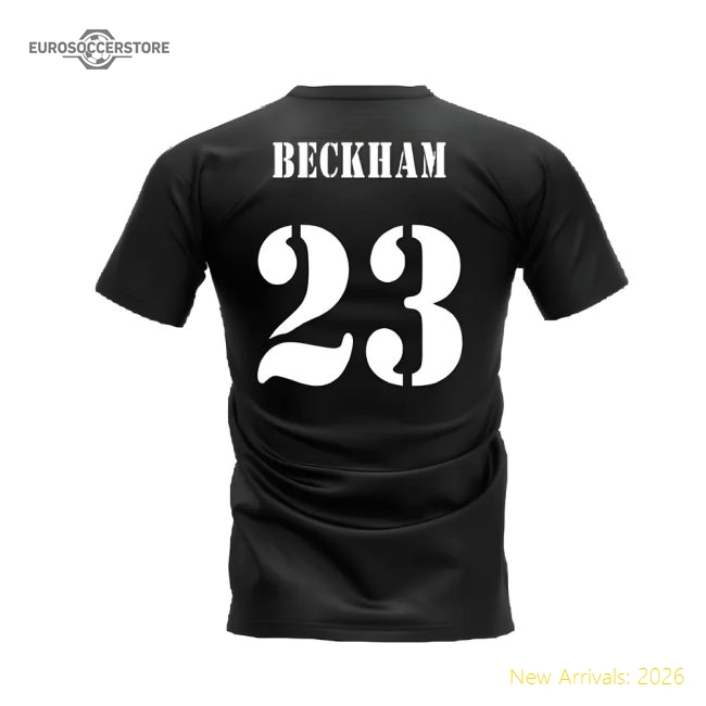 Popular Real Madrid 2002-2003 Retro Shirt T-Shirt (Black) (Beckham 23)