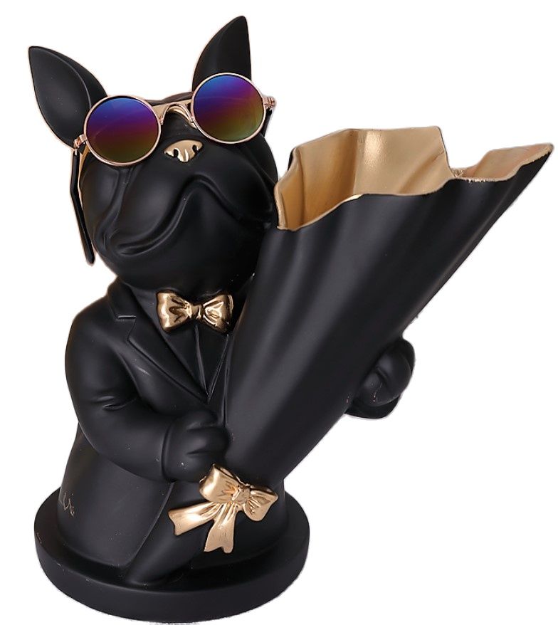 French Bulldog Figurine with Flower Vase