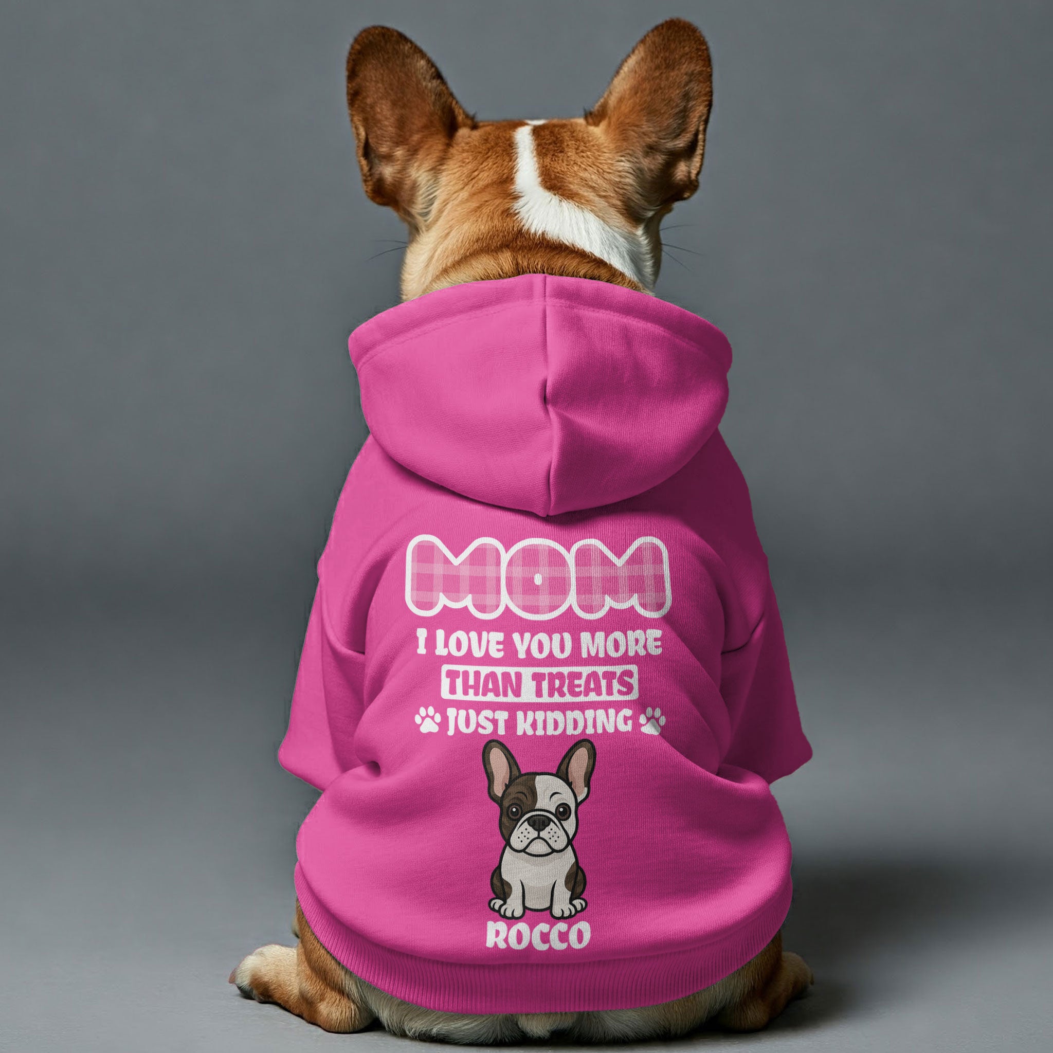 MUM, I LOVE YOU – Personalized French Bulldog hoodies with funny quotes, custom name, MUM, MOM, or DAD text, and custom clipart matching your Frenchie's color – Stylish, Cozy, and Premium 100% Cotton