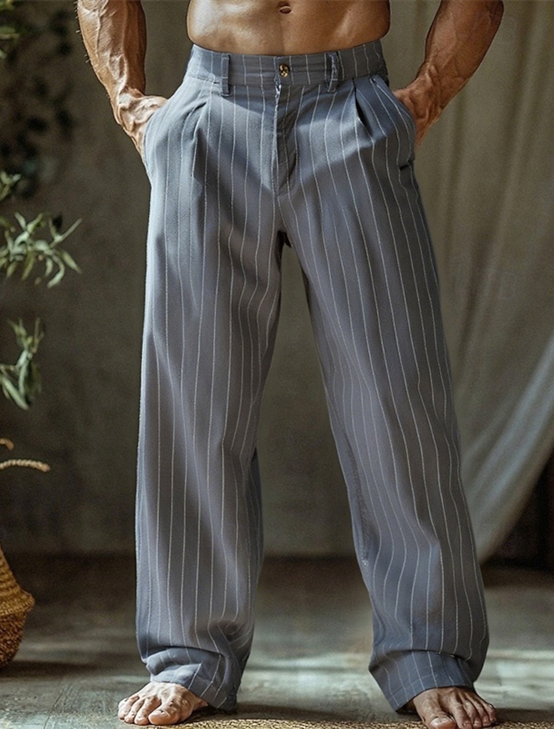 Men's Linen Pants Trousers Summer Pants Beach Pants Buttons Pocket Straight Leg Plain Comfort Breathable Vacation Daily Holiday Hawaiian Boho Black White