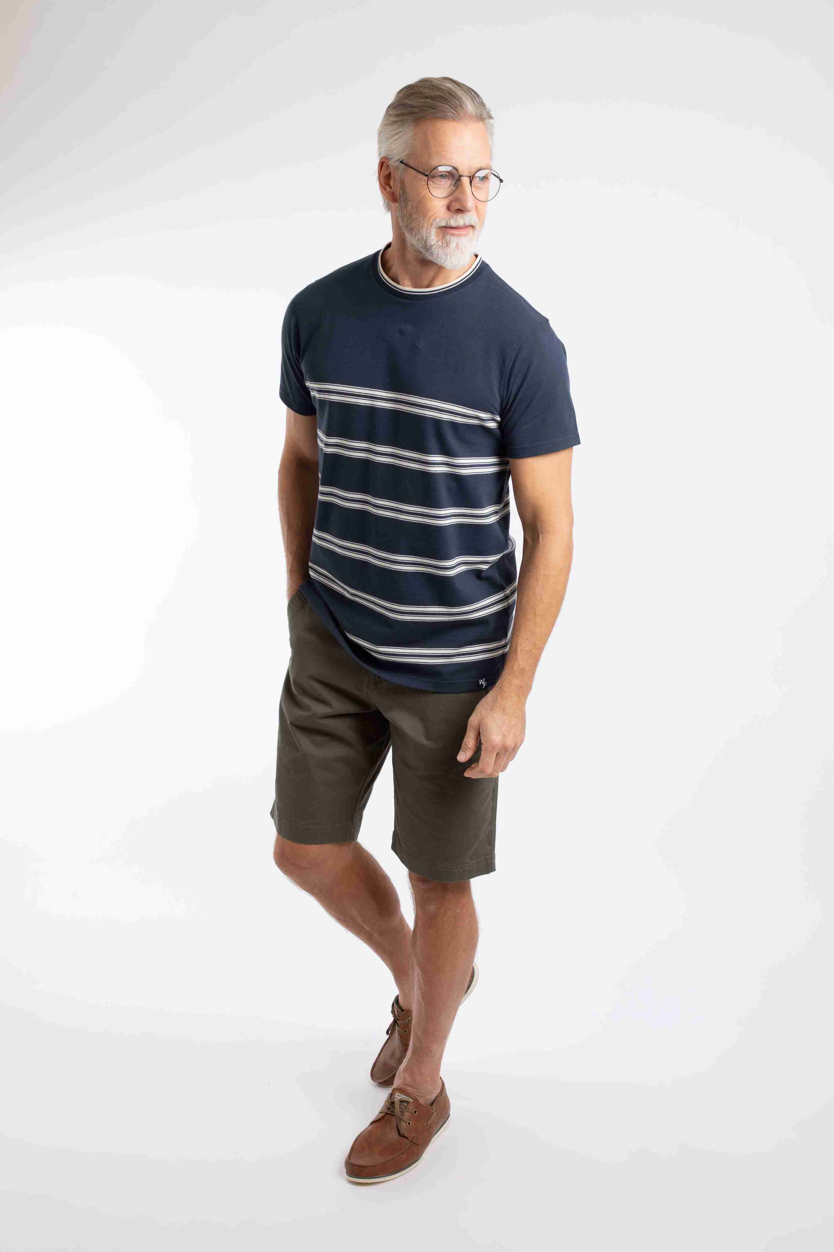 Fjord Pique Stripe Crew Neck T-Shirt Midnight