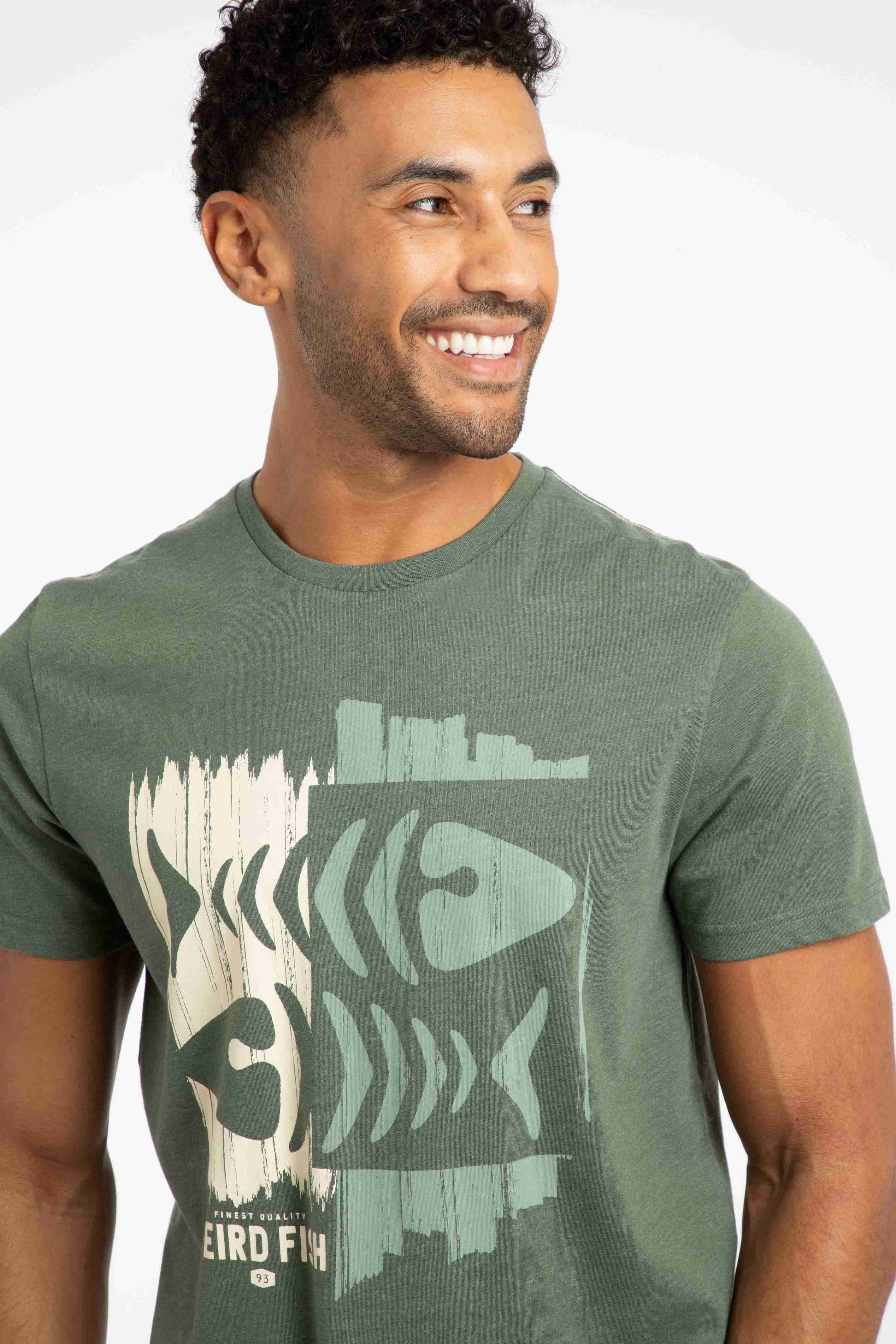Double Fish Front Print Graphic T-Shirt Deep Lichen Green
