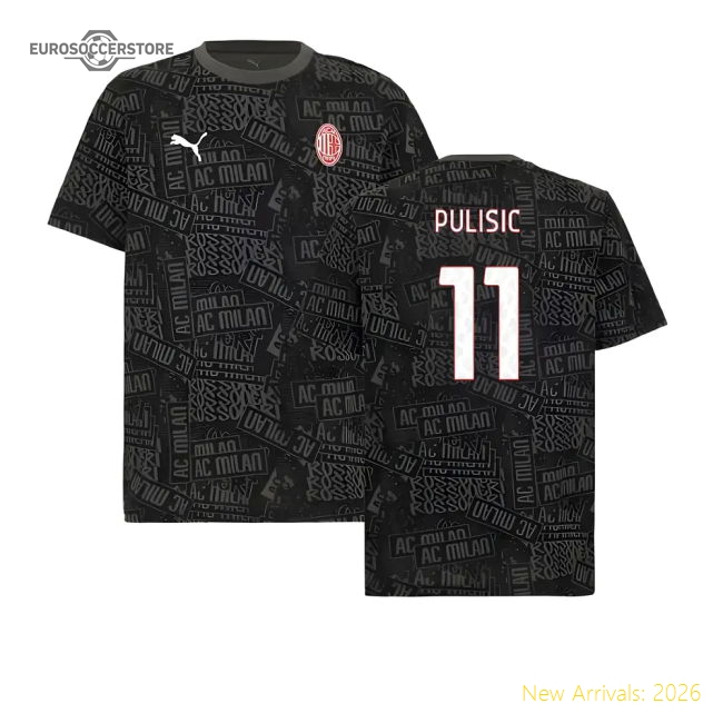 2025-2026 Ac Milan Ftblculture Tee Aop (black) (pulisic 11)