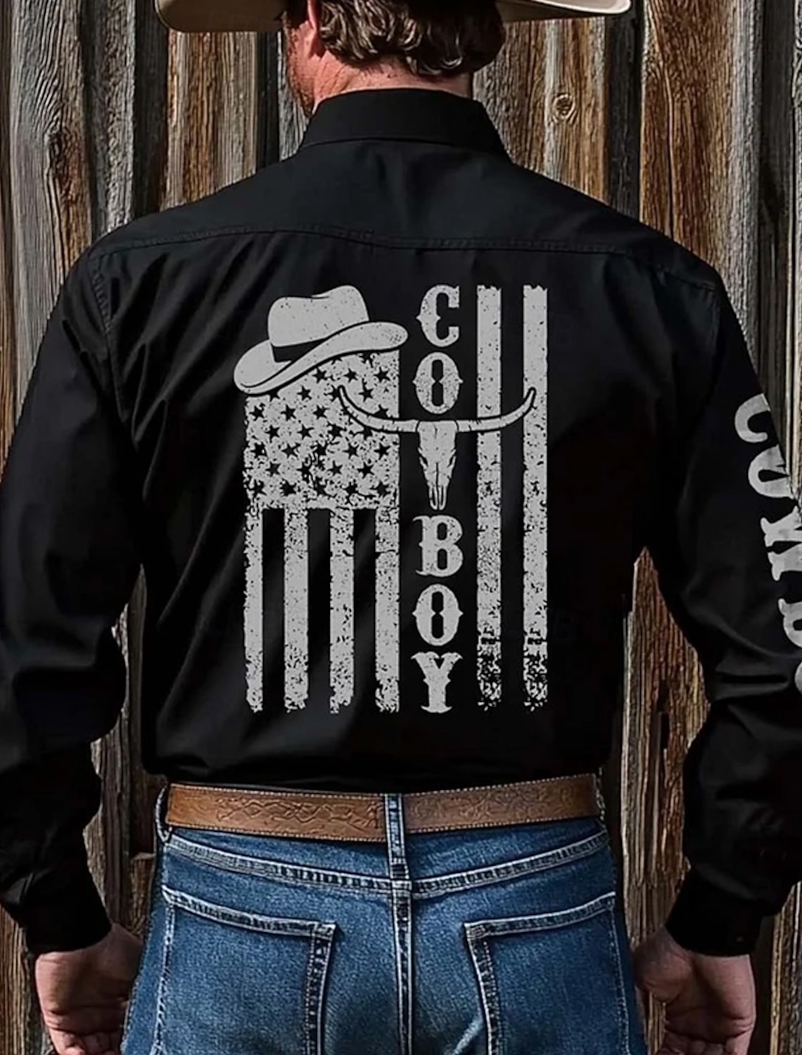 Men's American US Flag Letter Printed Shirt Western Shirt Cowboy Shirt Long Sleeve Vintage Retro Outdoor Vacation Spring Fall Turndown 3D Print Linen Like Shirt Black