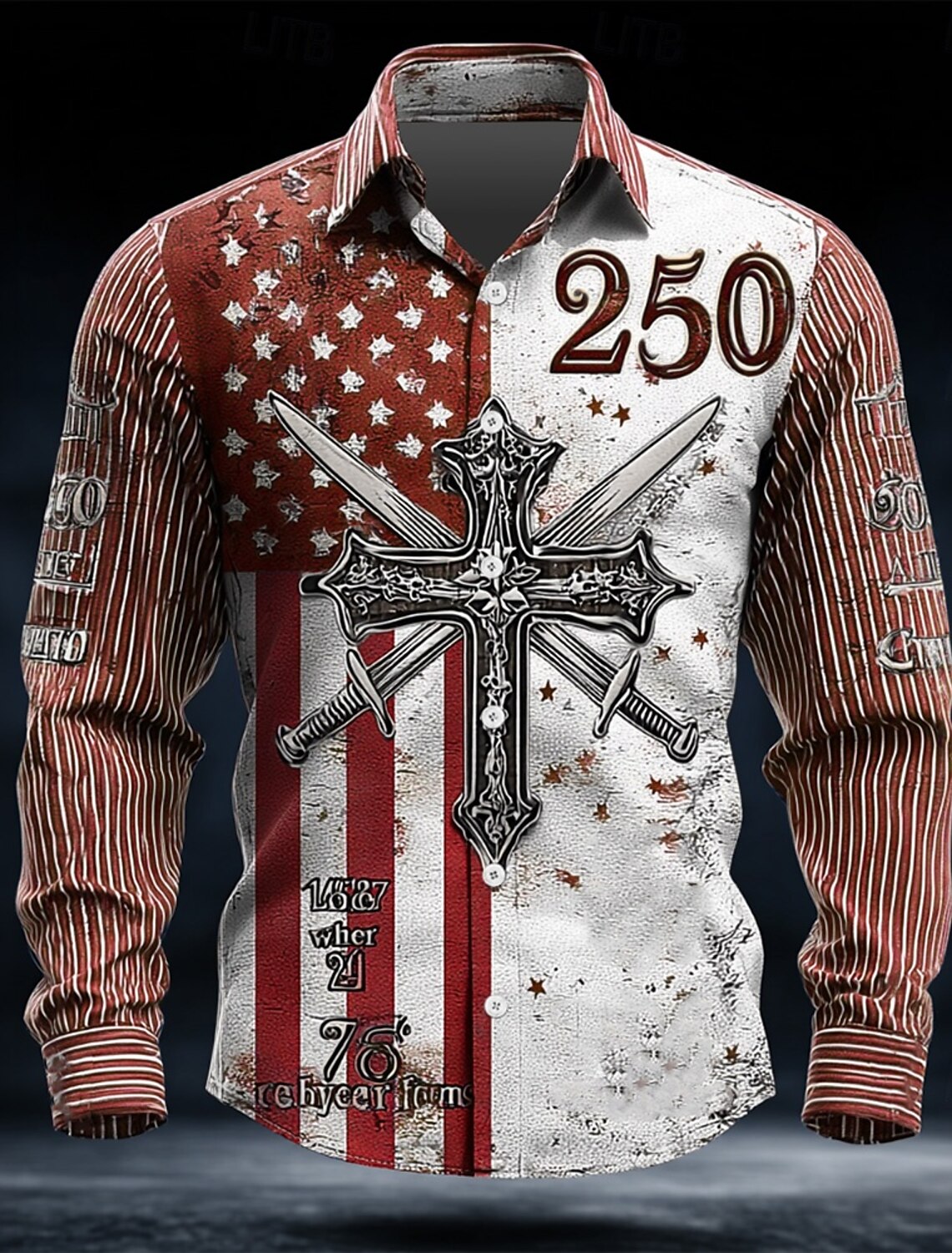 Men's 4th of July U.S. 250th Anniversary US Flag Patriotic Shirt Button Up Shirt Long Sleeve Vintage Retro Holiday Casual Daily Spring Fall Turndown 3D Print Linen Like Shirt Blue White Red