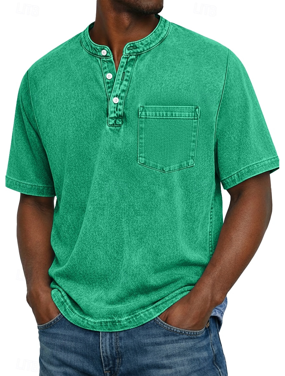 Men's Henley Shirt 100% Cotton Acid Wash Shirt T shirt Tee Short Sleeve Solid Retro Vintage Casual Pocket Vintage Style Washed Henley Casual Spring & Summer Summer Spring Pink Light Green Dark Green
