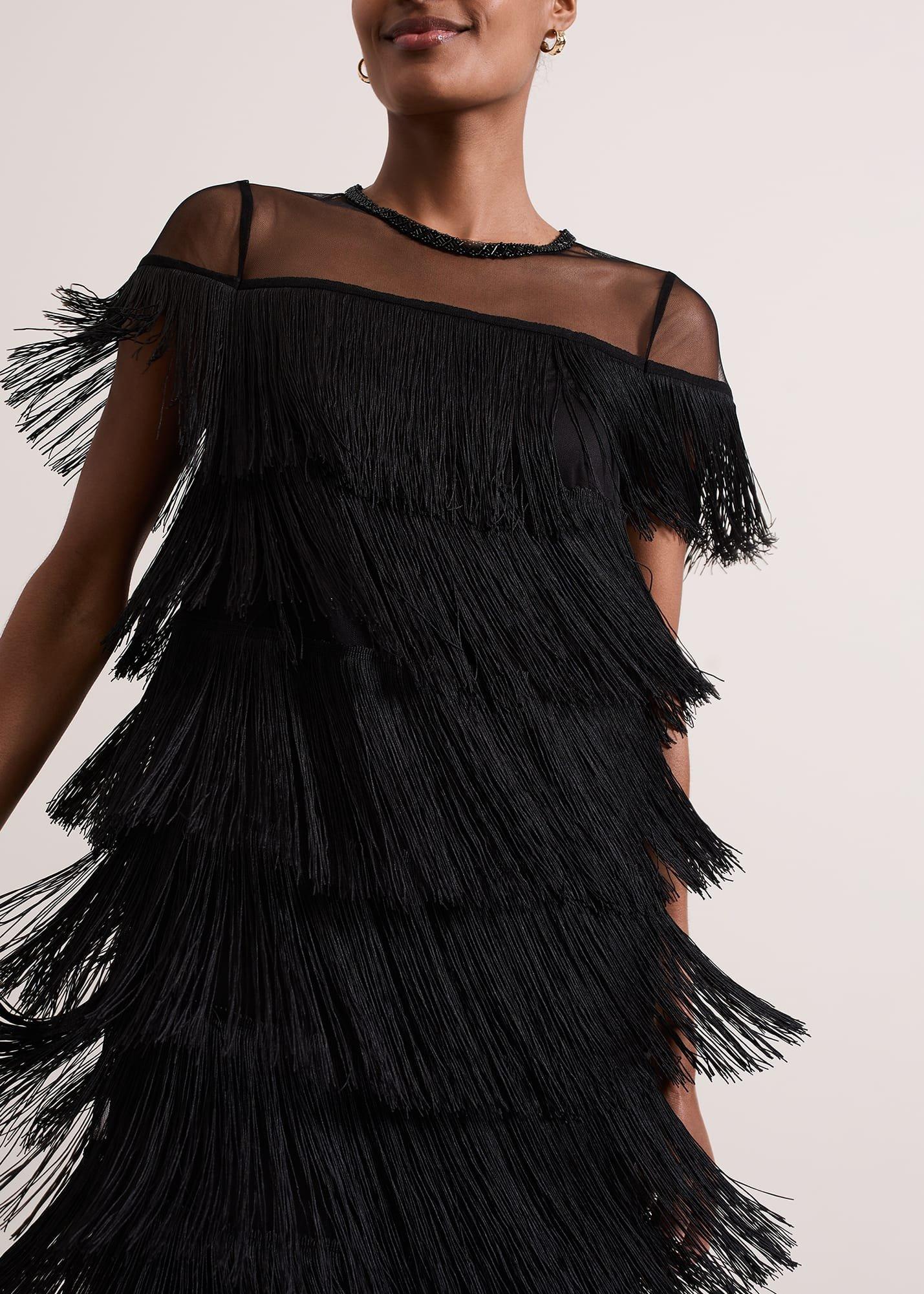 Viola Black Fringe Mini Dress