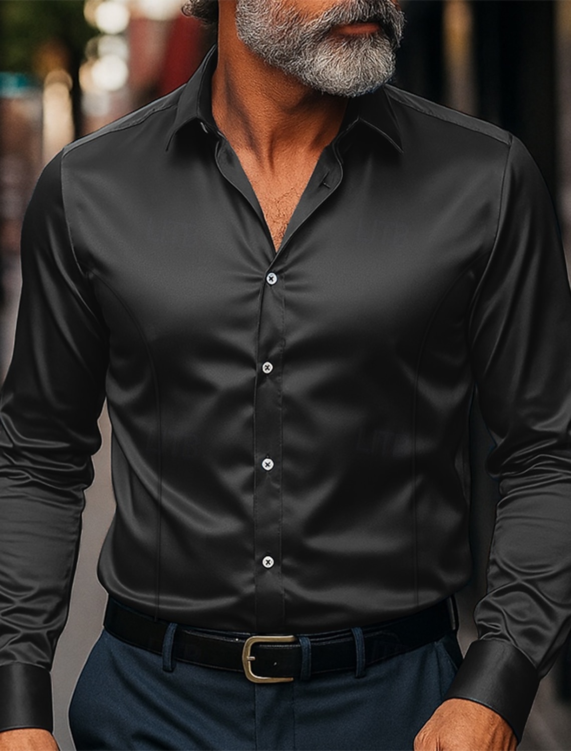 Men's Shirt Silk Like Satin Dress Casual Button Up Plain Formal