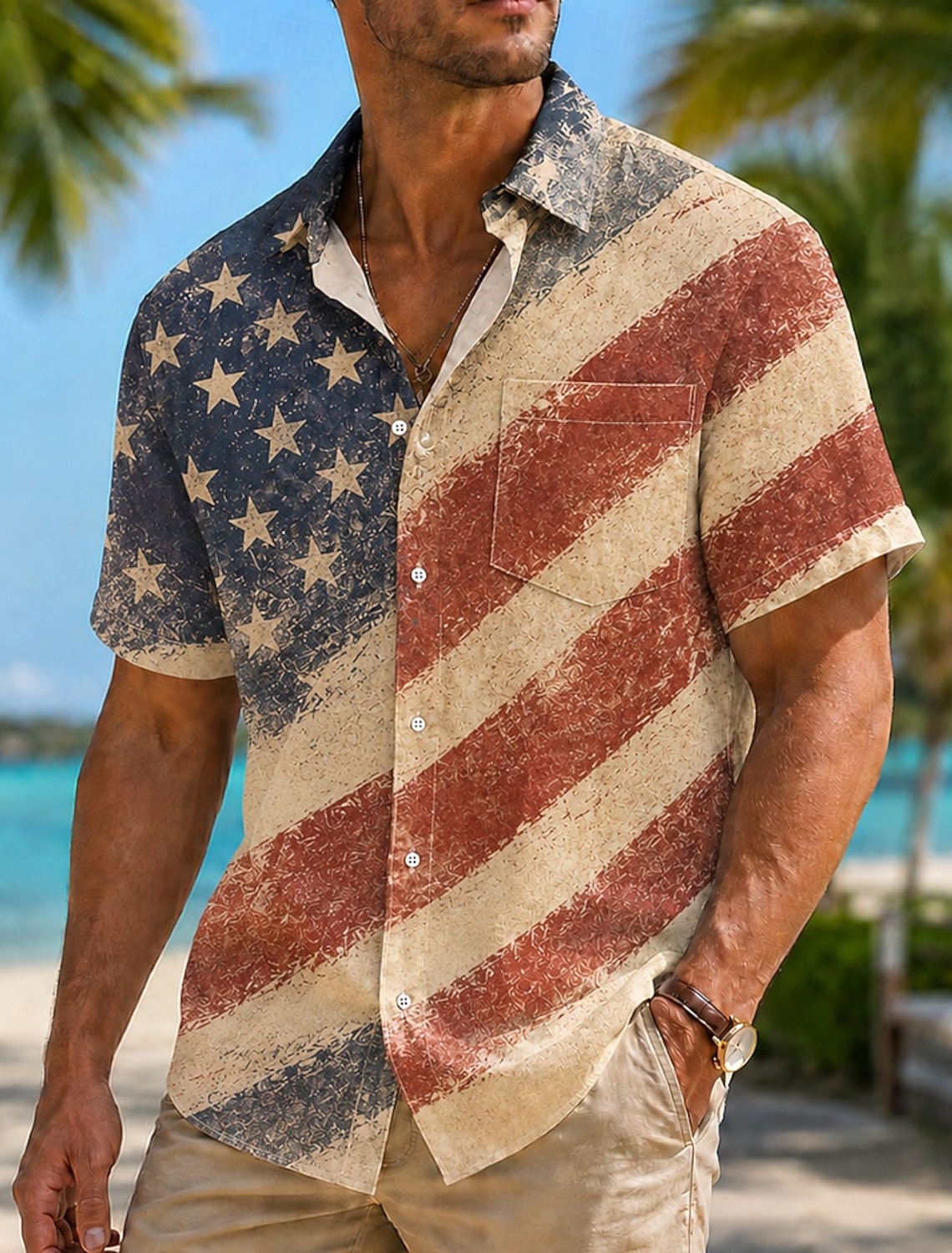 4th of July 2026 250th Men's American US Flag Shirt Summer Shirt Short Sleeve Patriotic Daily Streetwear Summer Spring Turndown 3D Print Button Up Shirts Blue Red