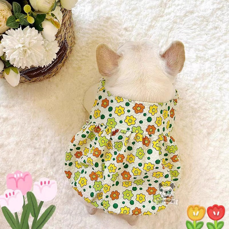 Frenchie Summer Dress – Lightweight Floral Pumpkin Skirt Winter Wear