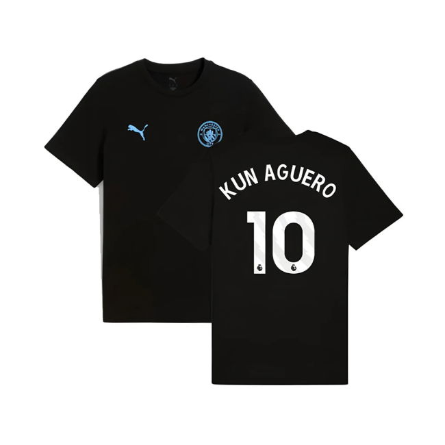 2025-2026 Man City FtblESS Tee (Black) (Kun Aguero 10)