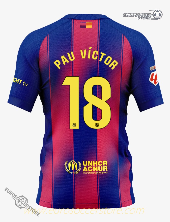 PAU VÍCTOR's 18 Barcelona Home Jersey for the 25-26 season.