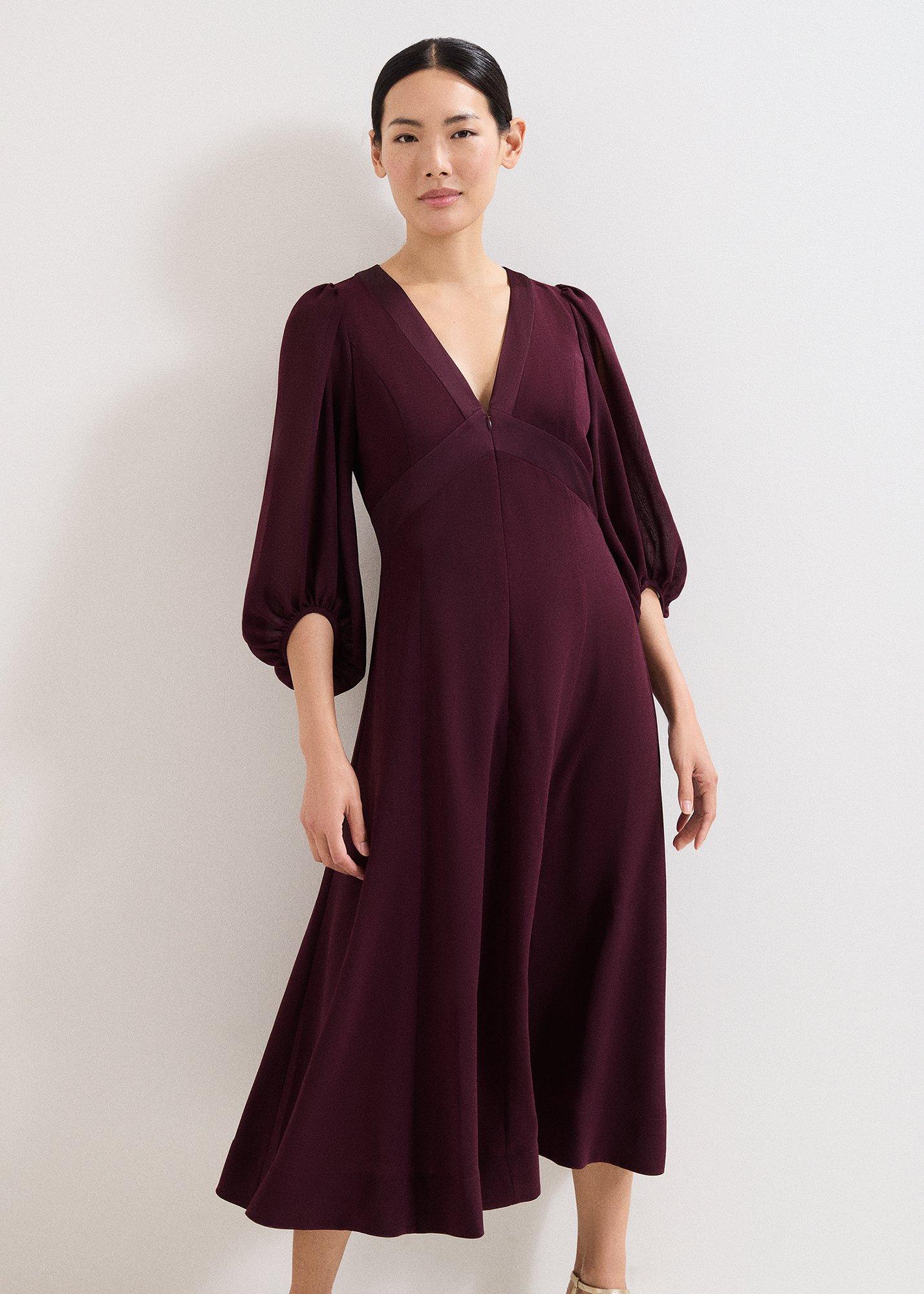 Vera Burgundy Plain Midi Dress