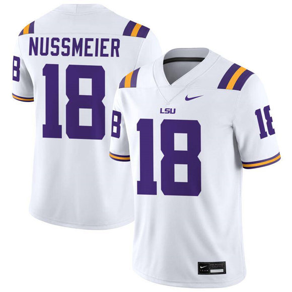 Men's LSU LA Tigers White 2024 premium Garrett Nussmeier #18 replica