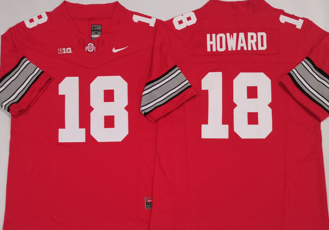 Men's OSU Ohio Will Howard #18 game jersey Red 2025 stitched Jersey