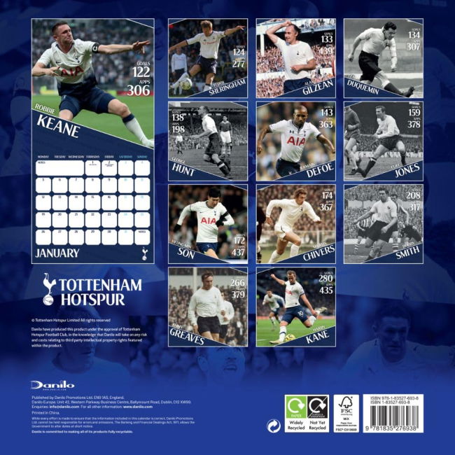 Tottenham Hotspur FC Legends Square Calendar 2026 (Match Day)