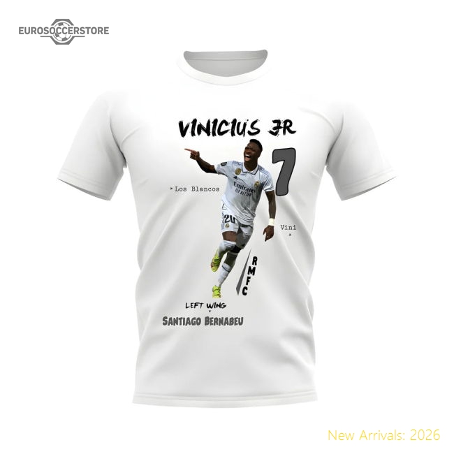 Vinicius Madrid Jr Real Madrid Graphic T-Shirt (White) In Multiple Sizes
