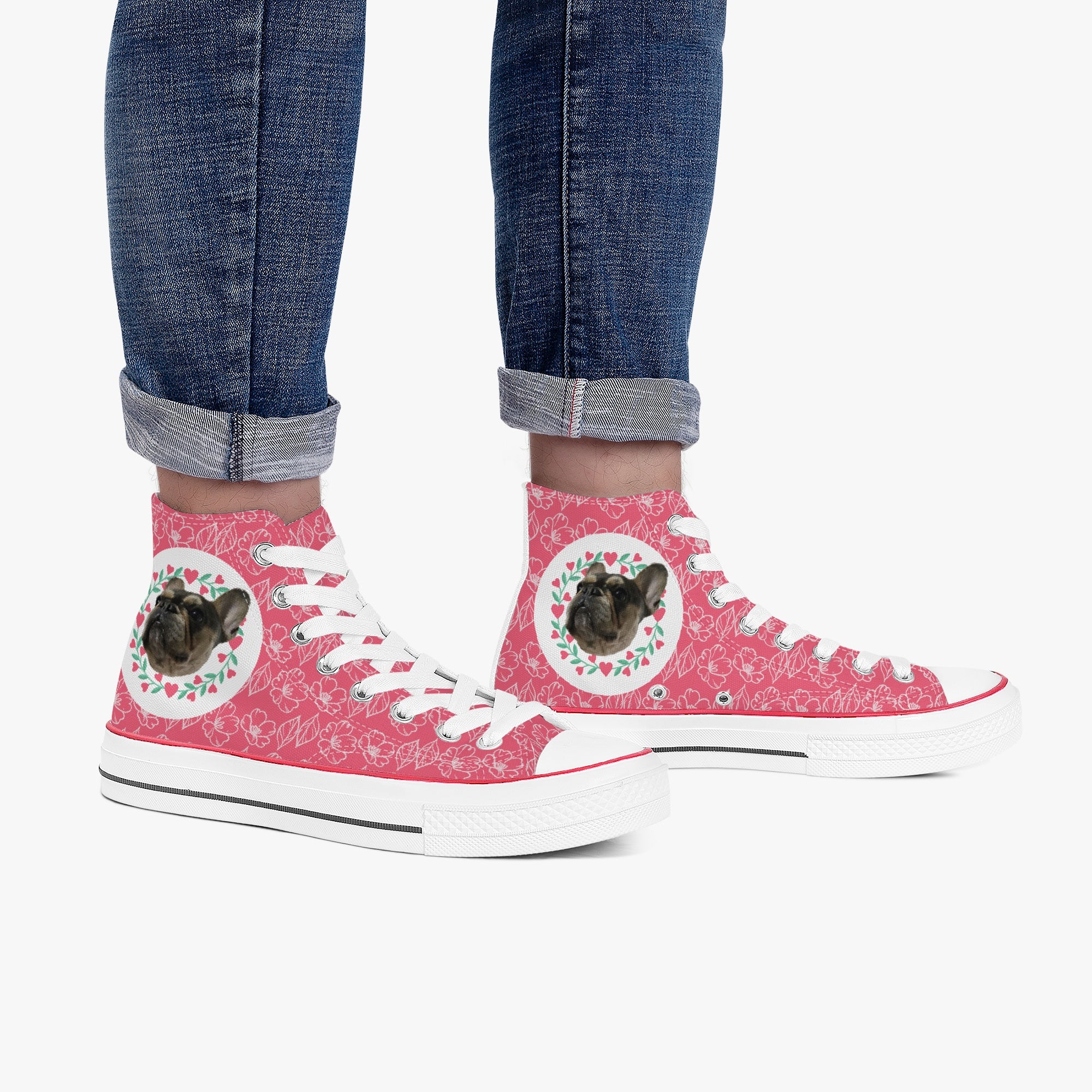 Stitch - Trendy Personalized High-top Canvas Shoes Frenchie Themed Wear